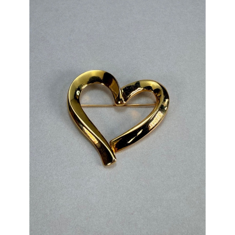 Vintage Style Heart Brooch Gold Tone Open Heart Pin Jewelry USA Made